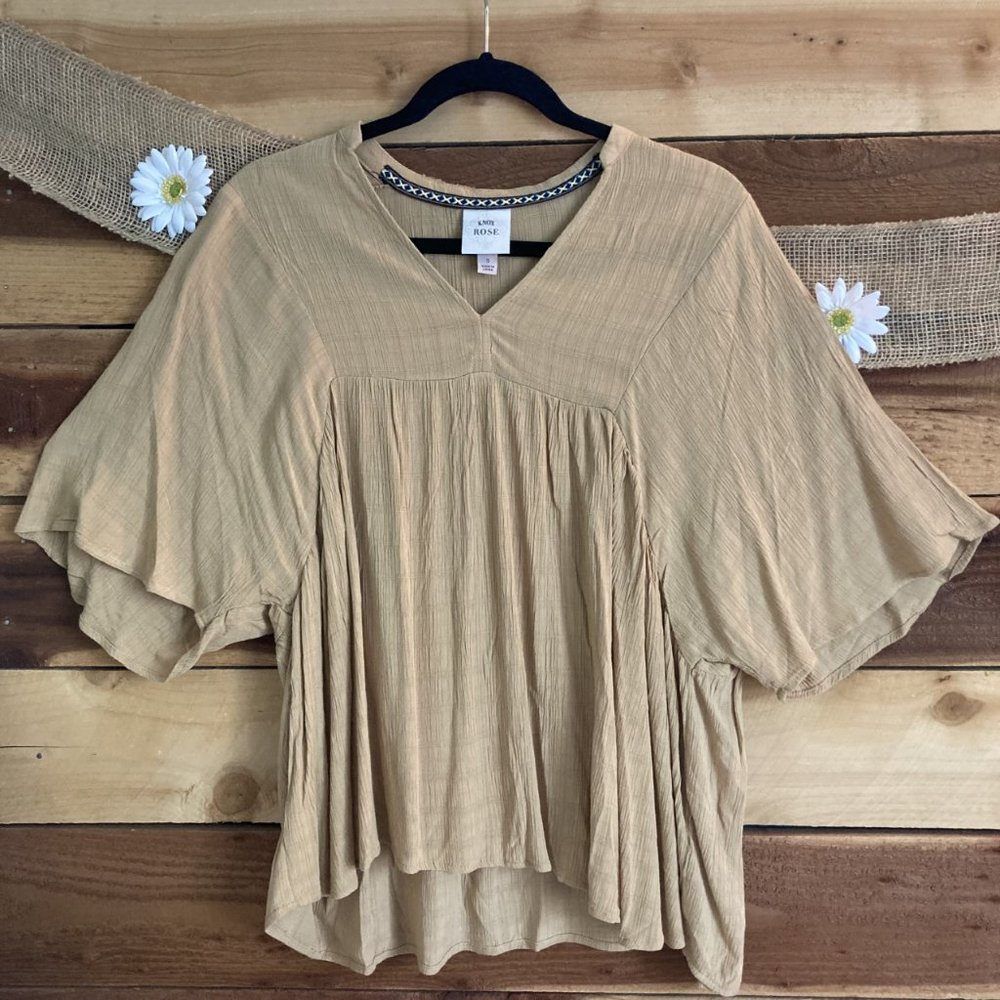 Knox Rose bronze/yellow short sleeve flowy style top, size S